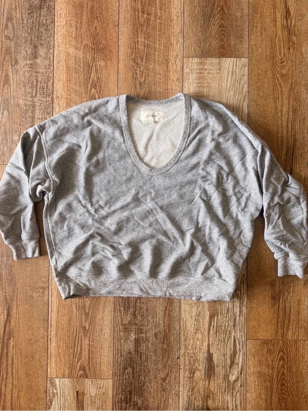 THE GREAT. Light Gray U-Neck Cozy Knit Sweatshirt